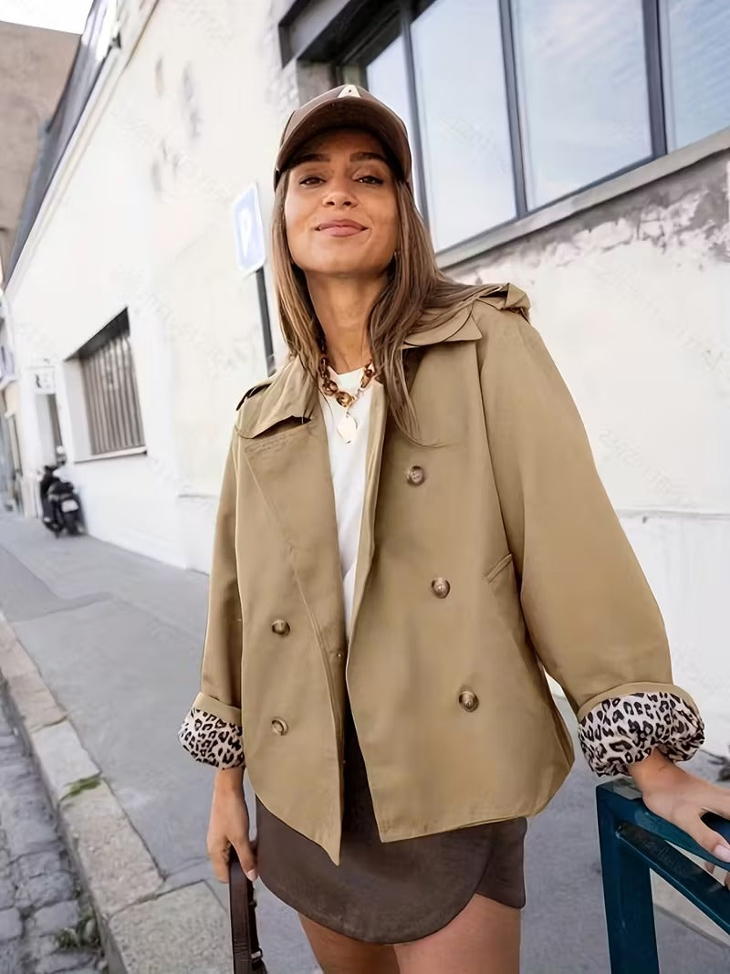 Veste Trench Femme Court avec Doublure Imprimée et Fermeture Éclair - PanierRoyale