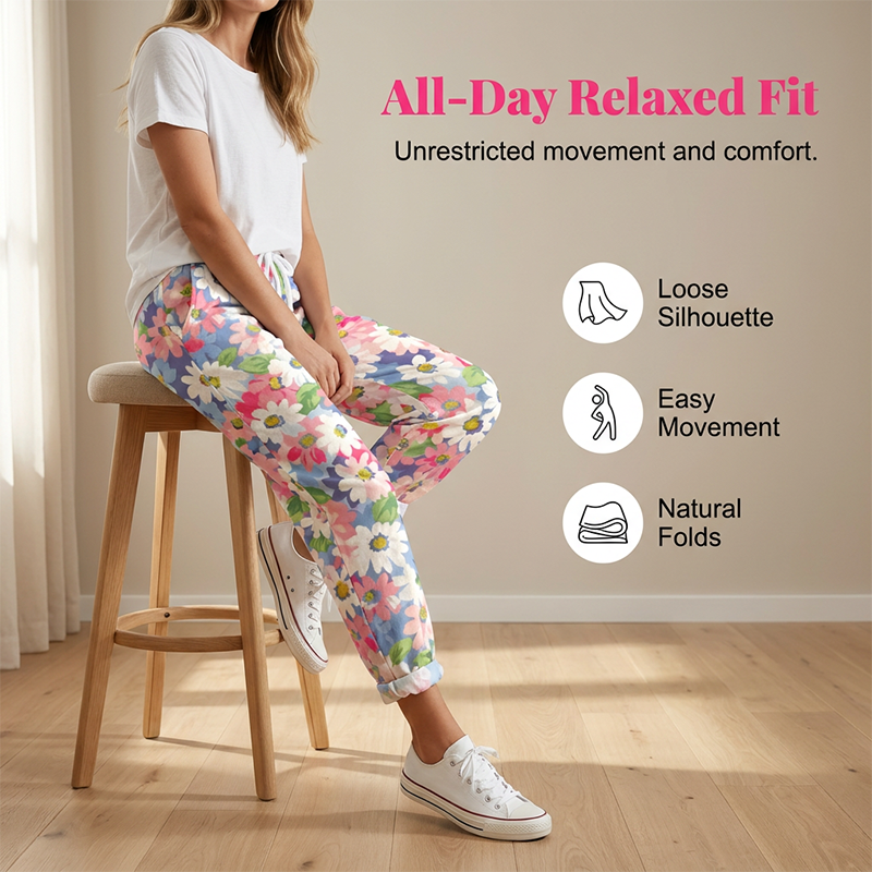 Pantalon Femme Coton Taille Ajustable Coupe Confort avec Poches