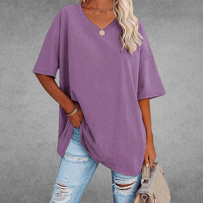 T-shirt Femme Col V en Coton Doux et Confortable