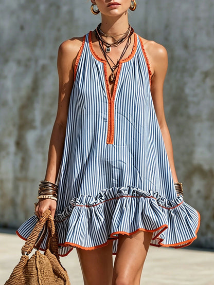 Robe mini Femme Col halter Volants Coupe ajustée