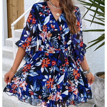 Robe Été Florale Légère à Manches Courtes