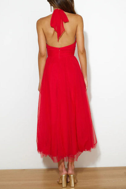 Robe de Soirée Élégante en Tulle avec Col Haut et Jupon