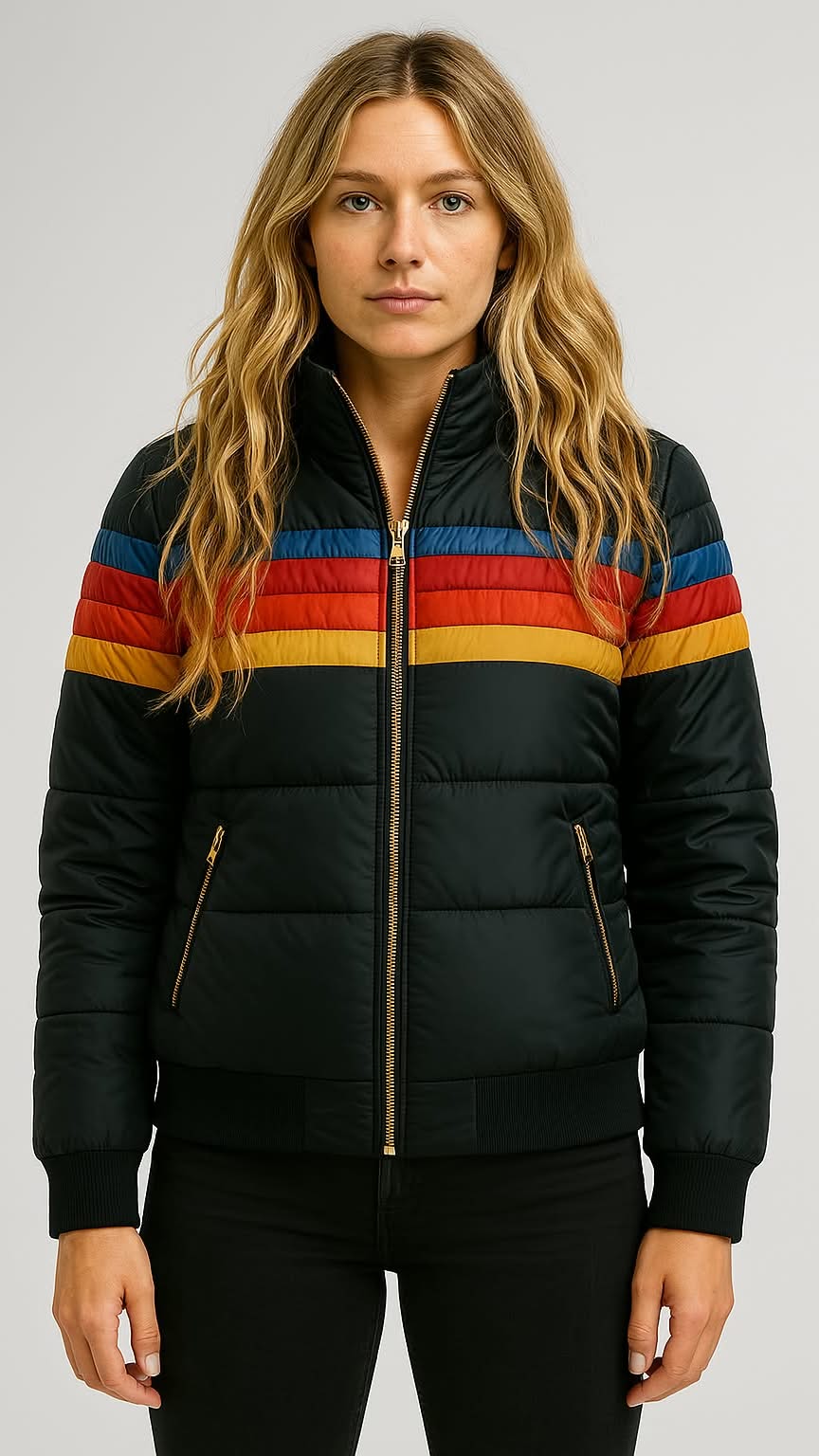 Parka Femme Hiver à Capuche Rayée