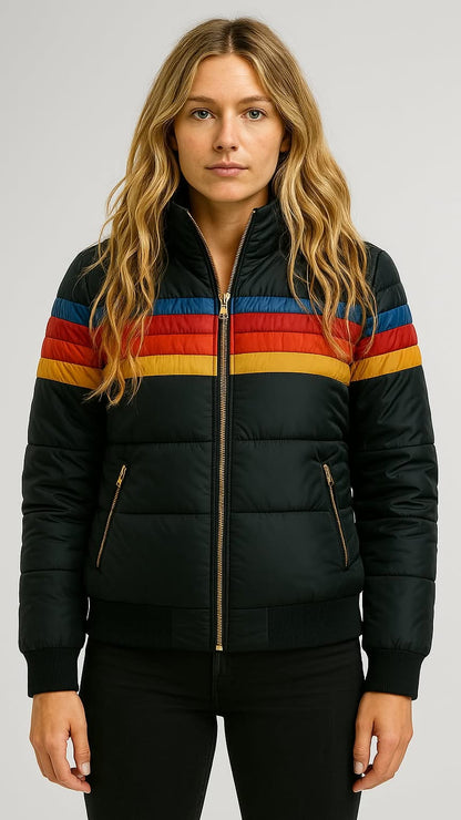 Parka Femme Hiver à Capuche Rayée