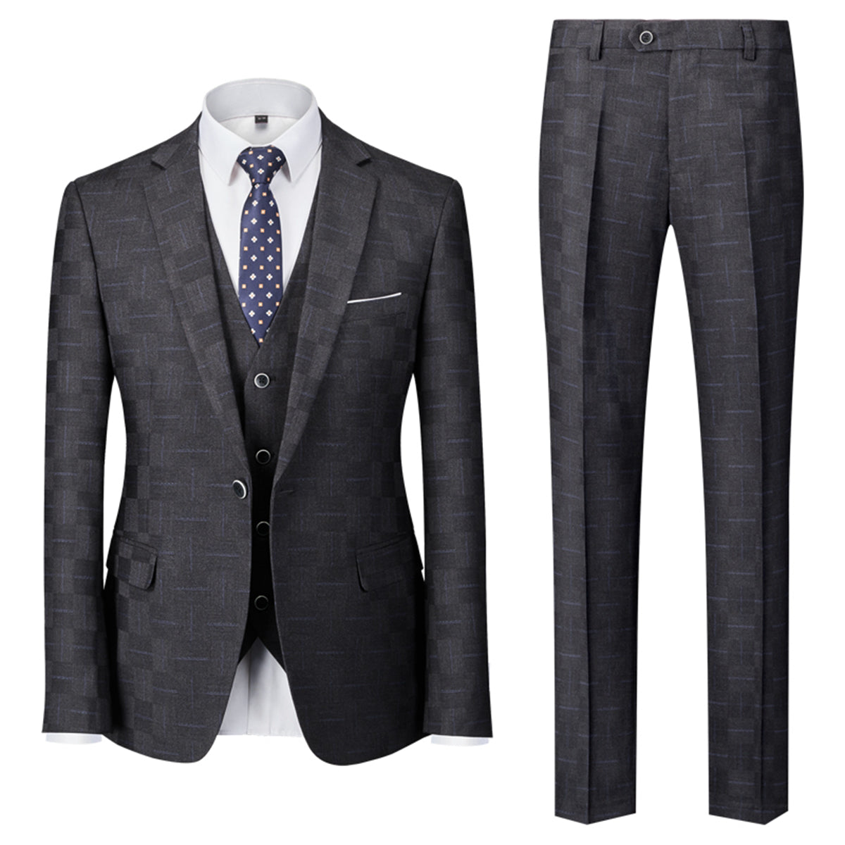 Costume Homme Mariage Élégant à Carreaux Classique