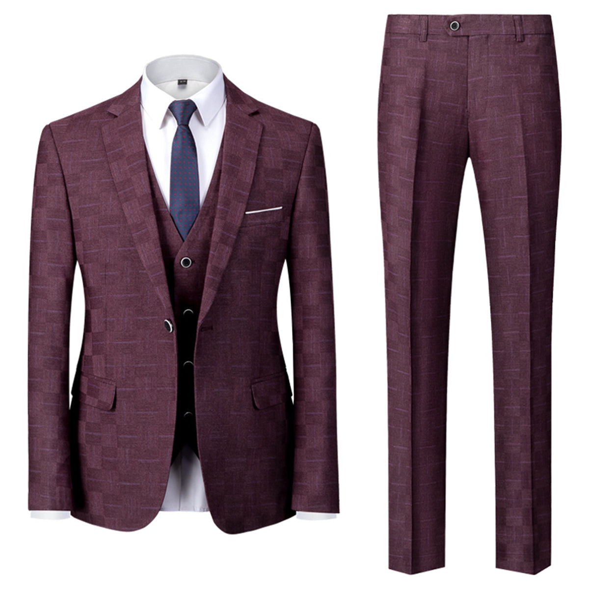 Costume Homme Mariage Élégant à Carreaux Classique