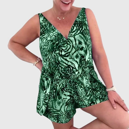 Robe Maillot de Bain Femme Imprimé Col V Sans Manches Été
