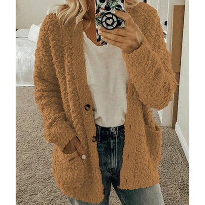 Veste femme hivernale blanche épaisse avec poches et boutons