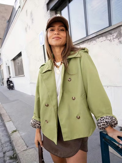 Veste Trench Femme Court avec Doublure Imprimée et Fermeture Éclair