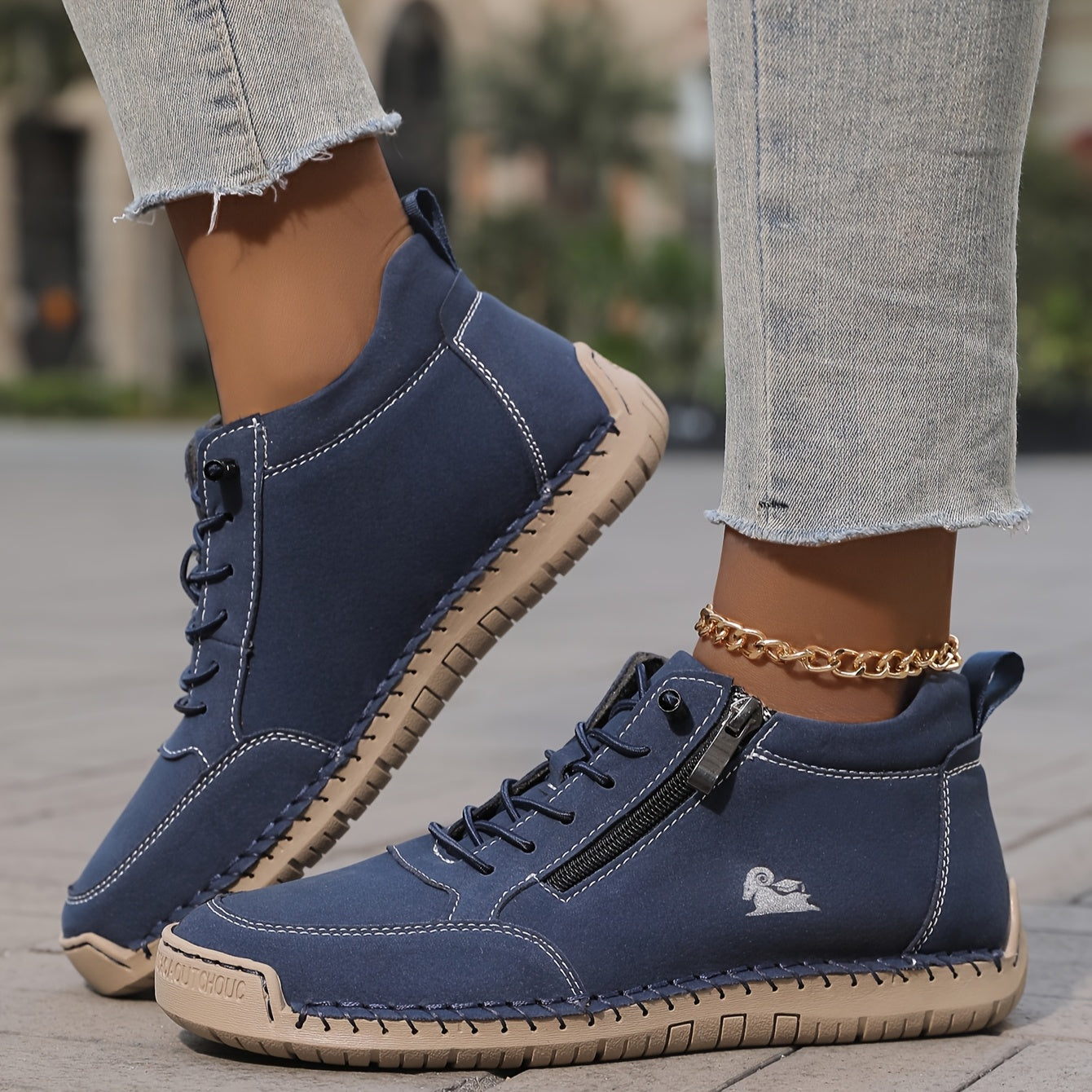 Chaussures Femmes Confortables à Lacets et Fermeture Éclair
