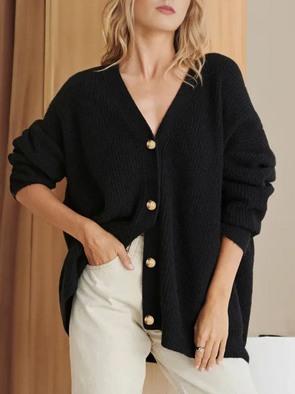 Cardigan D'hiver Oversize Boutonné Pour Femme | Manches Longues