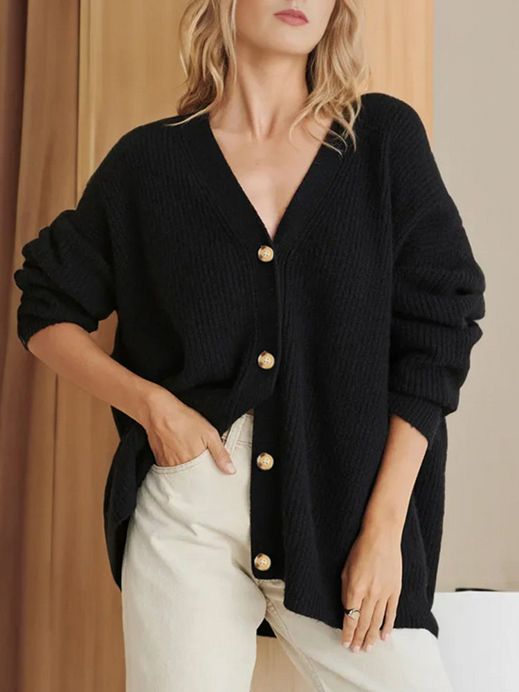 Cardigan Femme Hiver Long Manches Oversized Boutonné