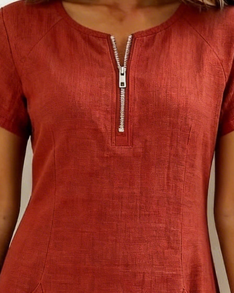 Robe Courte Femme Poches Col Zippé Moderne