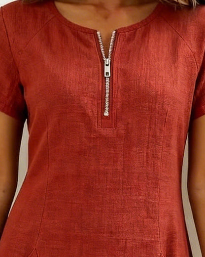 Robe Courte Femme Poches Col Zippé Moderne