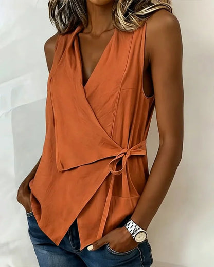 Haut Femme Asymétrique Sans Manches Coupe Enveloppée