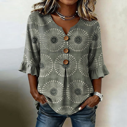 Blouse Femme Imprimée Vintage Manches Volantées