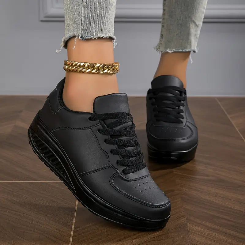 Baskets Femme Cuir Synthétique Semelle Compensée Lacets Minimalistes