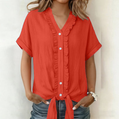 Blouse Femme Coton Col V Boutonnée Coupe Fluide