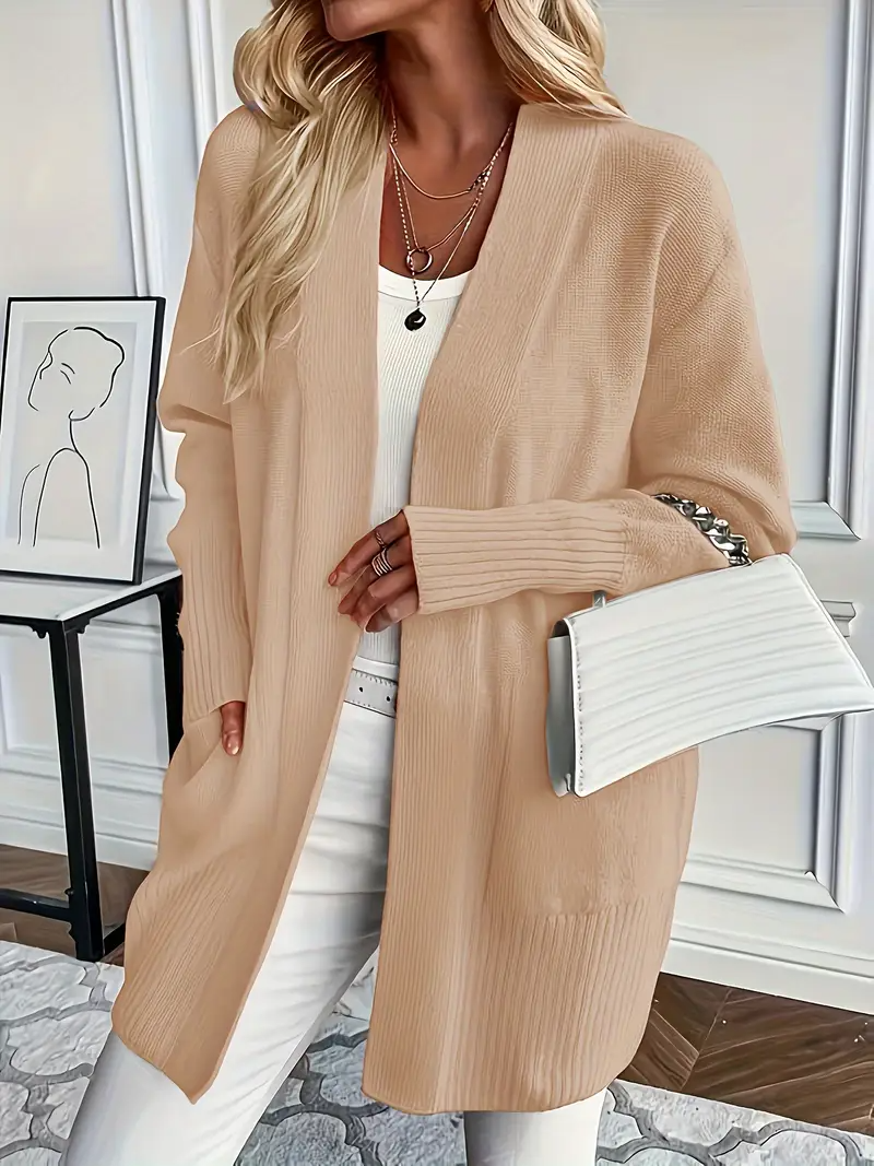 Gilet femme long tricoté beige élégant