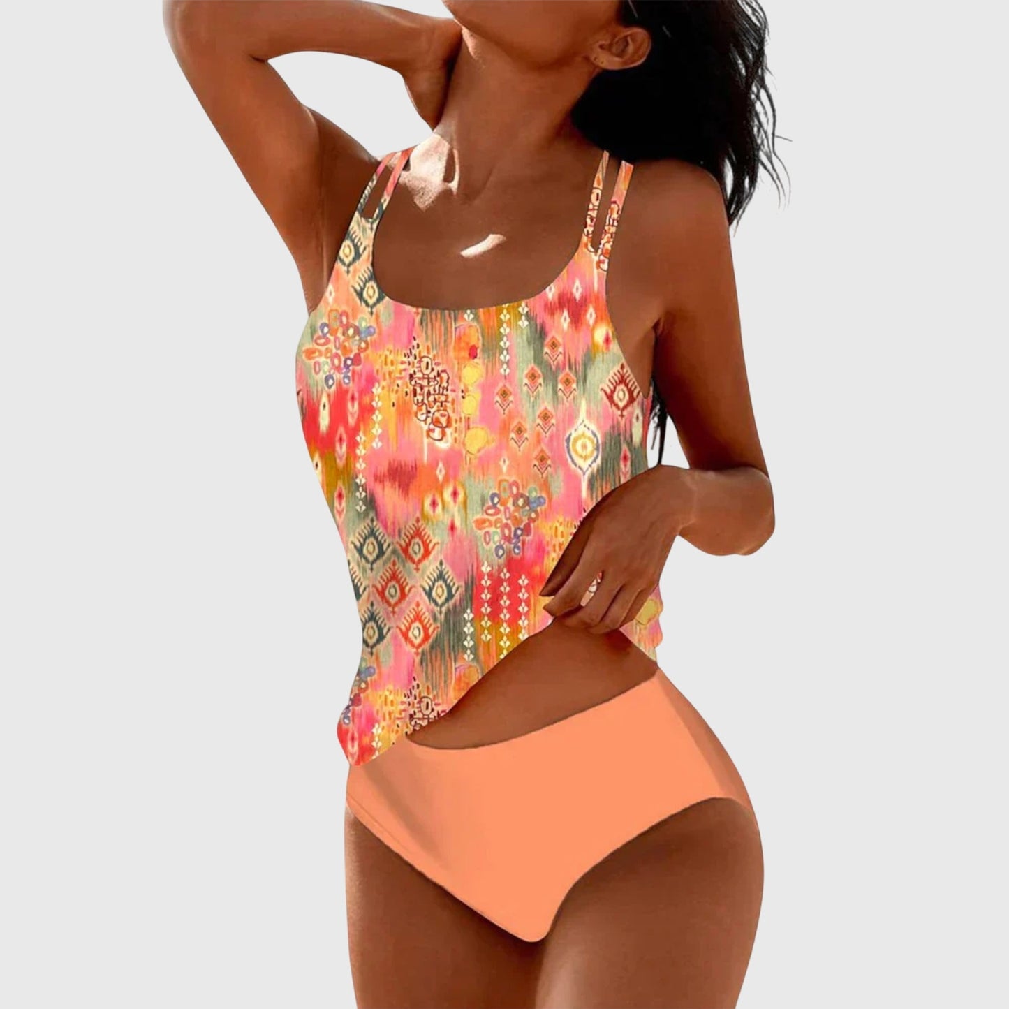 Tankini Deux Pièces Femme Bretelles Doubles Coupe Ajustée