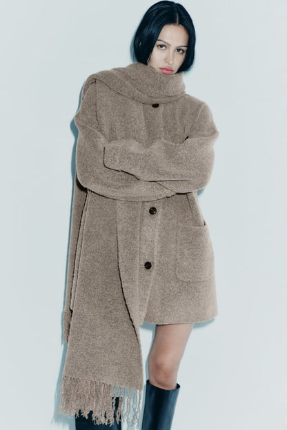 Veste Tricot Féminine avec Écharpe pour Femme
