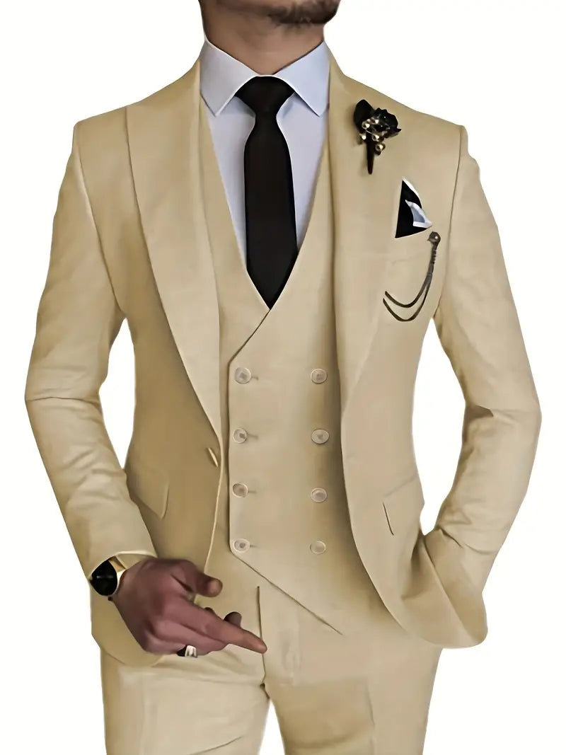 Costume Homme 3 Pièces : Blazer, Gilet et Pantalon Élégant