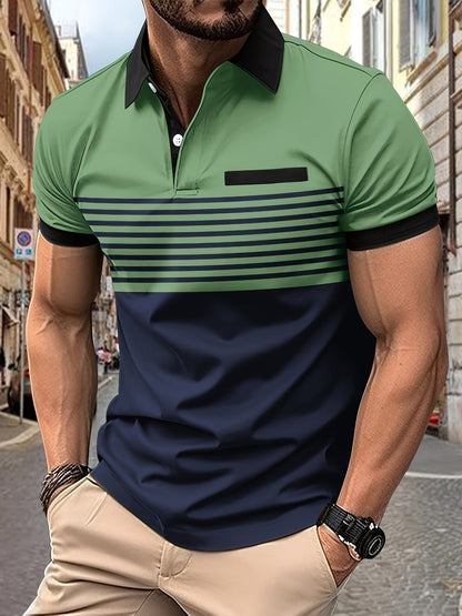 Polo Homme Marine à Manches Courtes et Rayures Élégantes