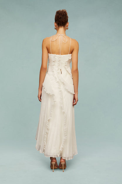 Robe Longue Femme Plissée Volants Asymétriques Fluides