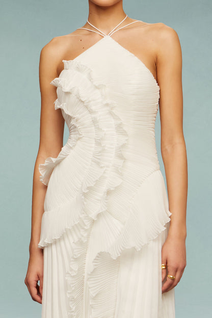 Robe Longue Femme Plissée Volants Asymétriques Fluides