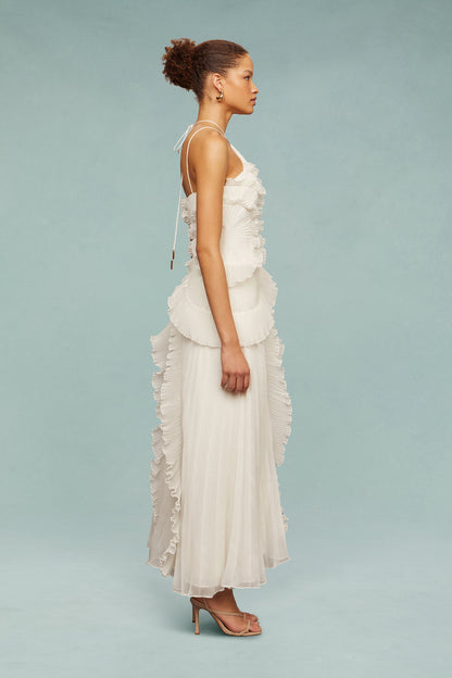 Robe Longue Femme Plissée Volants Asymétriques Fluides