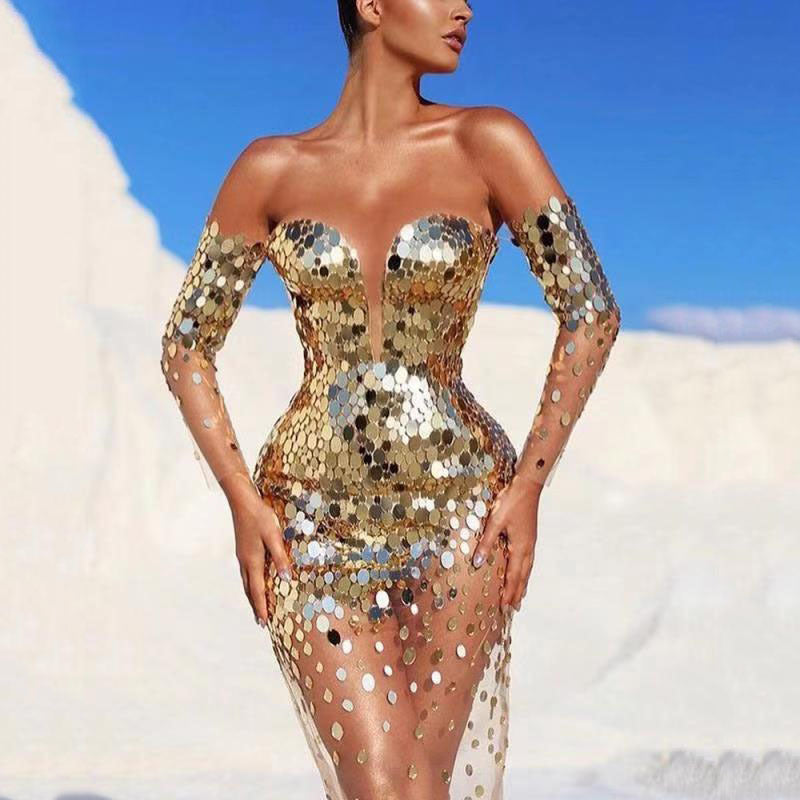Robe de soirée Femme Tissu scintillant Coupe élégante - PanierRoyale