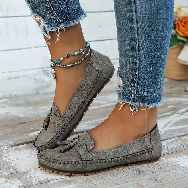 Mocassins Femme Cuir Souple Noeud Décoratif Semelle Flexible