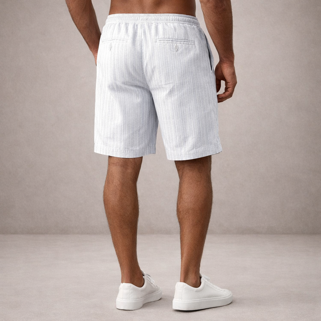 Short Homme Lin Mélangé Taille Cordon Coupe Décontractée