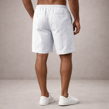 Short Homme Lin Mélangé Taille Cordon Coupe Décontractée