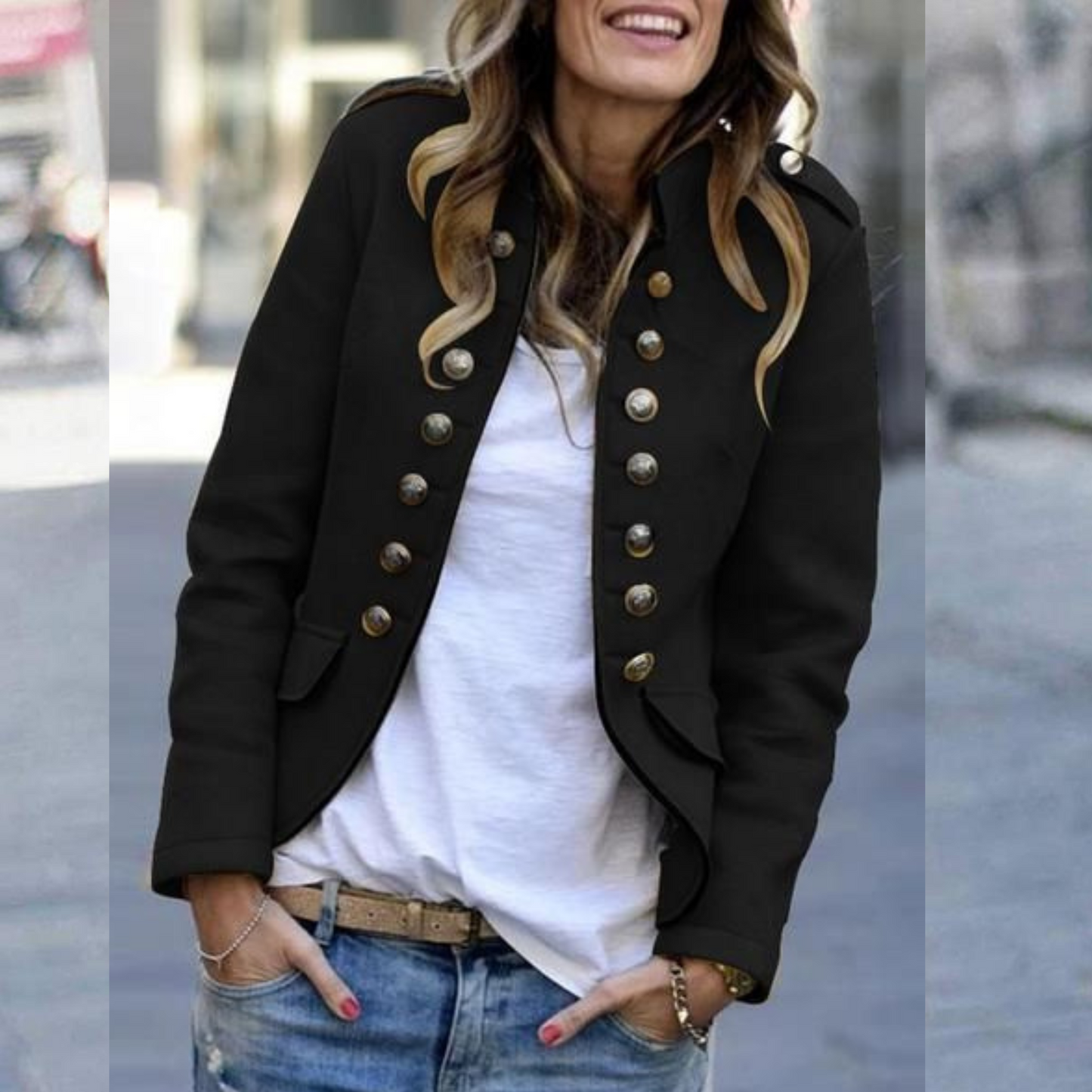 Blazer Vanille Féminin Court à Col Montant