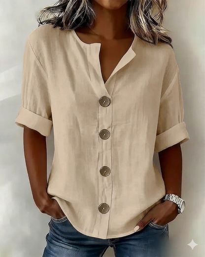 Blouse Femme Coton Manches Courtes Ample Boutonnée