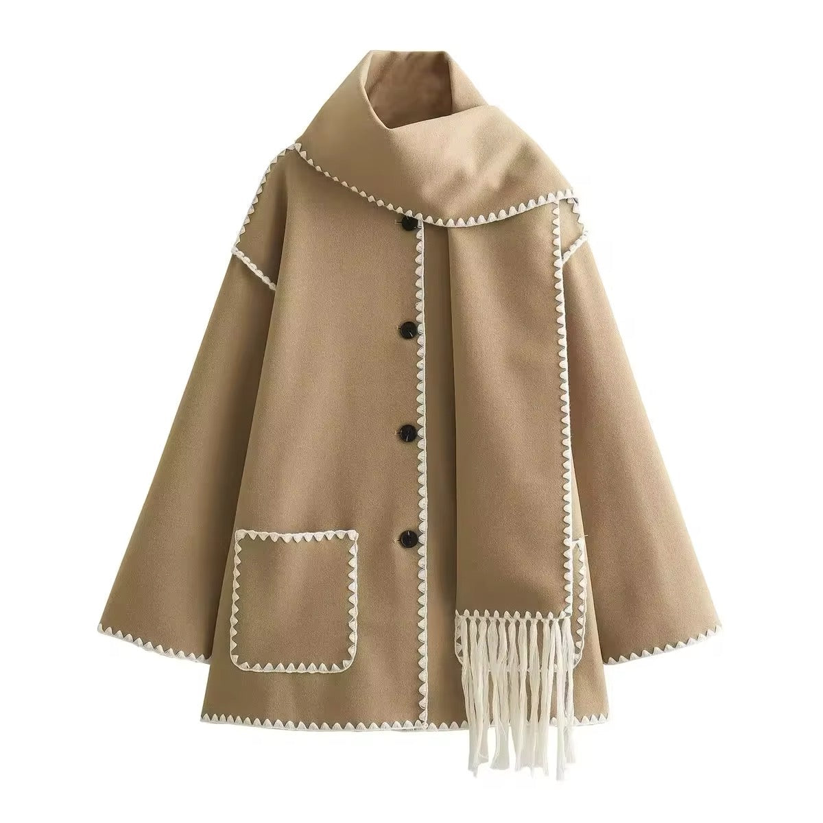 Manteau Femme Laine Tweed Col Rond Coupe Ample