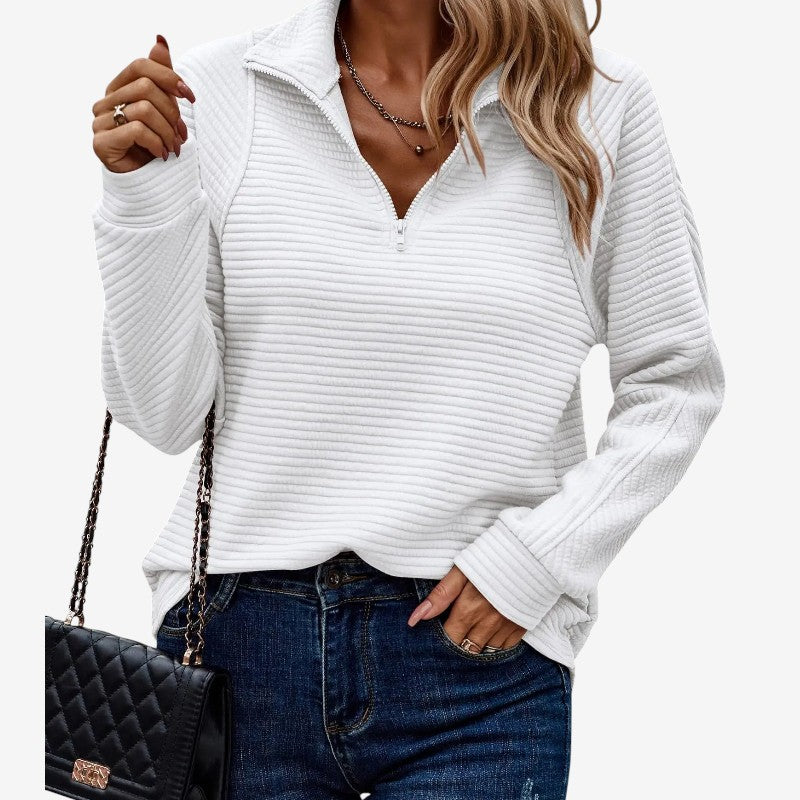 Pull Femme Col V Noir Élégant Fermeture Éclair