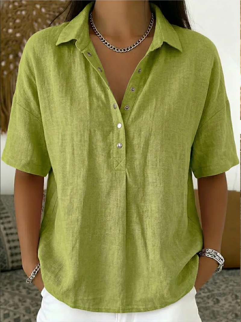 Blouse Femme Col Boutonné Manches Courtes Coupe Décontractée