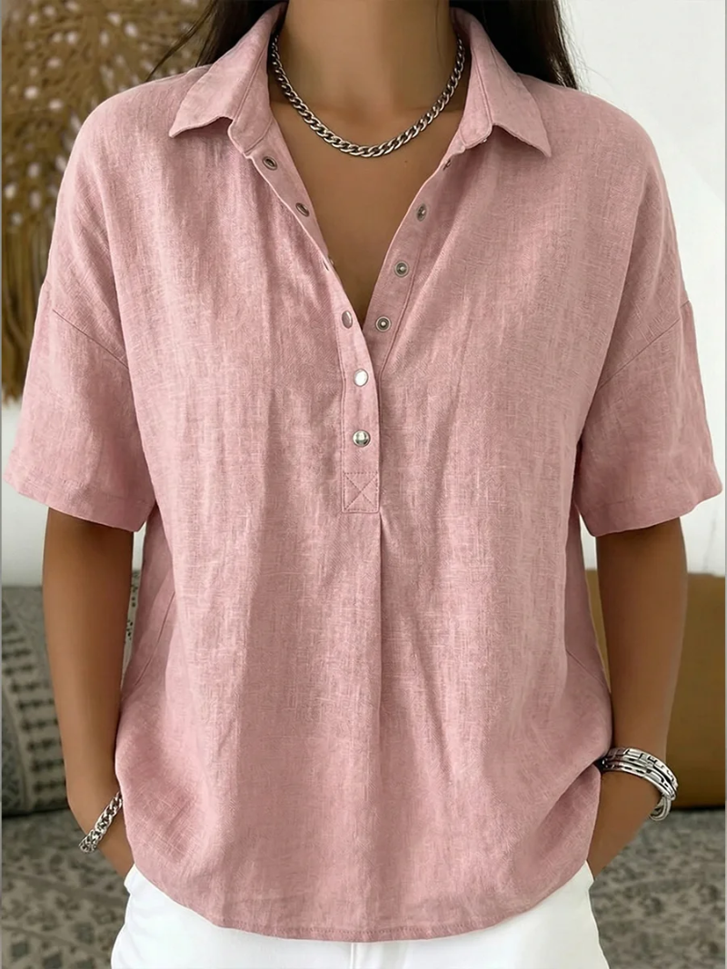 Blouse Femme Col Boutonné Manches Courtes Coupe Décontractée