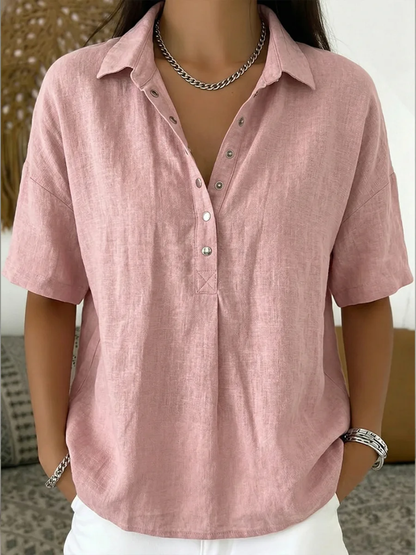 Blouse Femme Col Boutonné Manches Courtes Coupe Décontractée