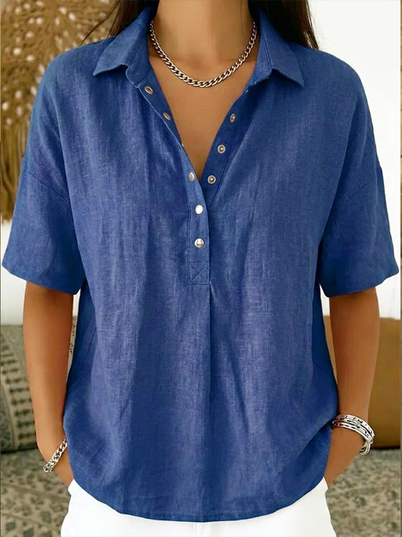 Blouse Femme Col Boutonné Manches Courtes Coupe Décontractée - PanierRoyale