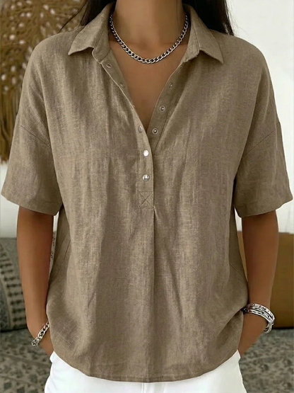 Blouse Femme Col Boutonné Manches Courtes Coupe Décontractée