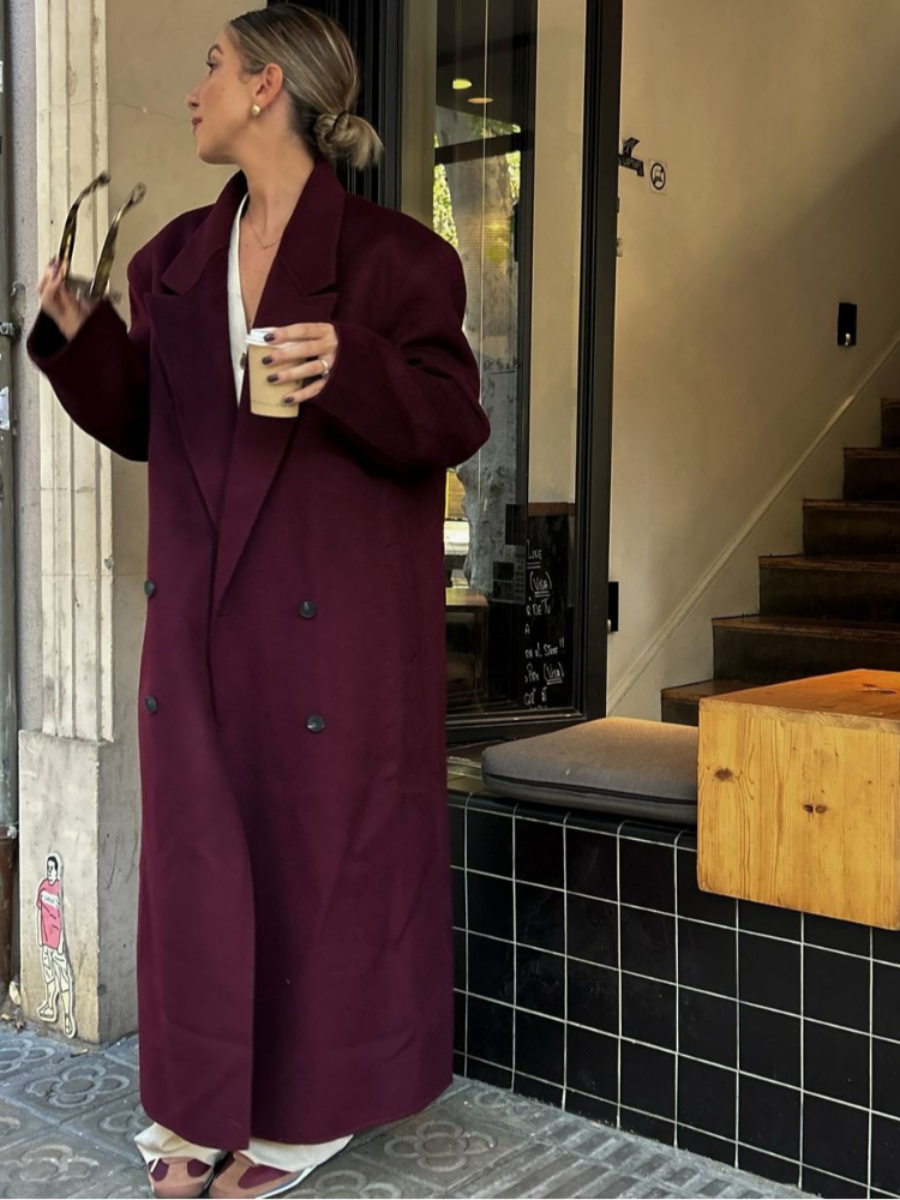 Manteau Femme Laine Rouge Bourgogne Élégant