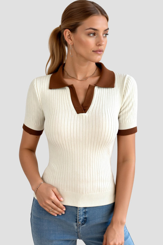 Polo Homme Col V en Côtelé à Manches Courtes - BerlinGlamour
