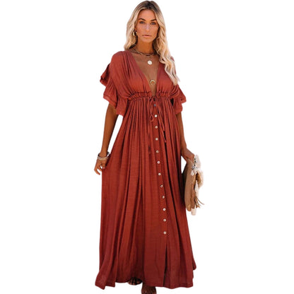 Robe Été Col V Manches Courtes Décontractée - PanierRoyale