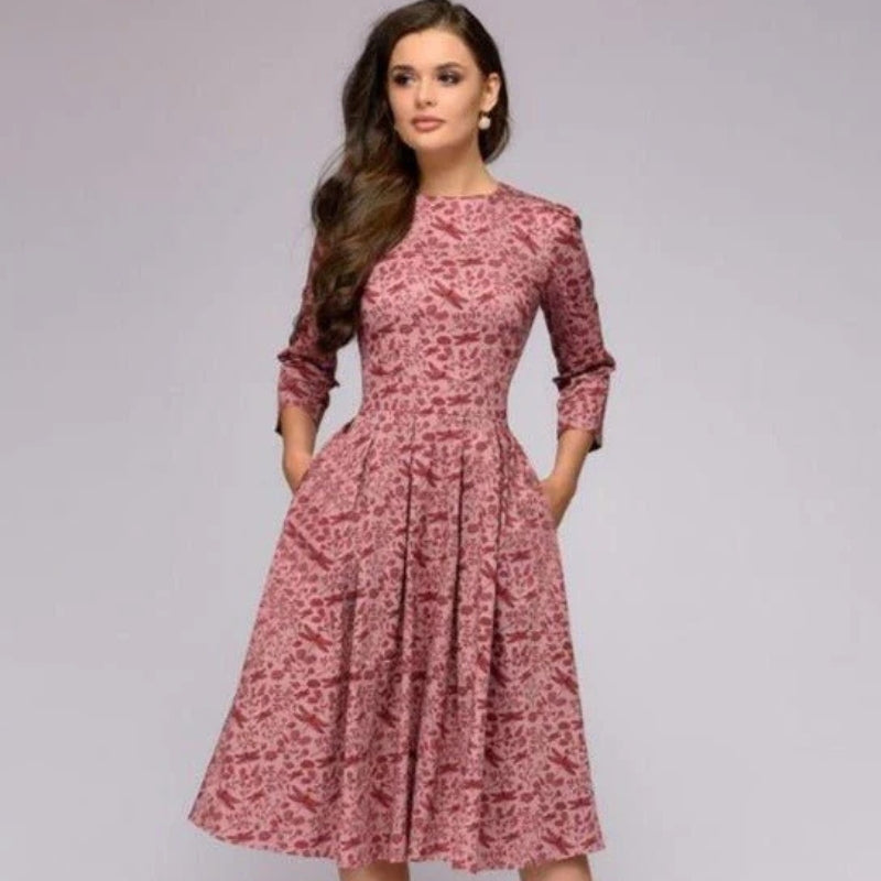 Robe Femme Élégante Mi-Longue avec Poches Latérales