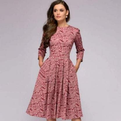 Robe Femme Élégante Mi-Longue avec Poches Latérales