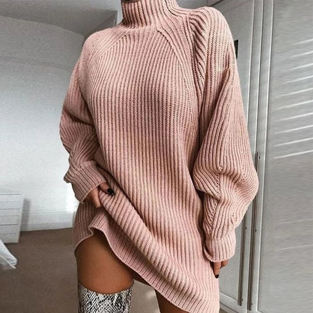 Robe pull femme col roulé manches longues élégante