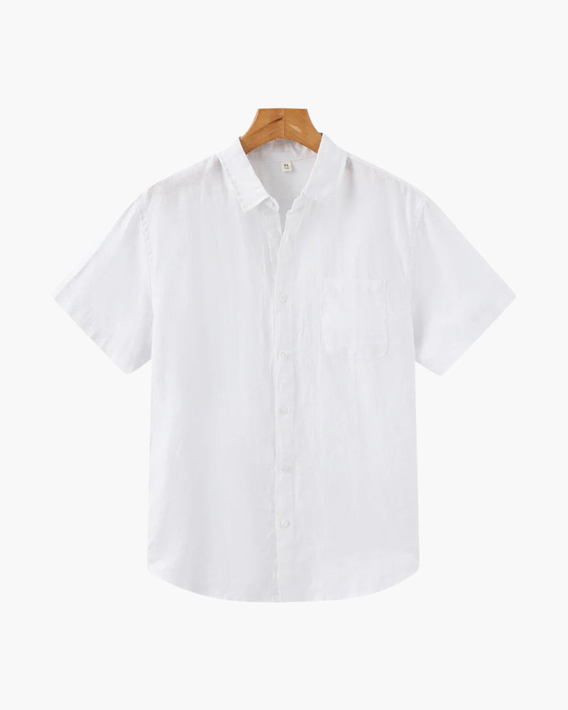 Chemise Homme Lin Coton Court Manches avec Poche Poitrine